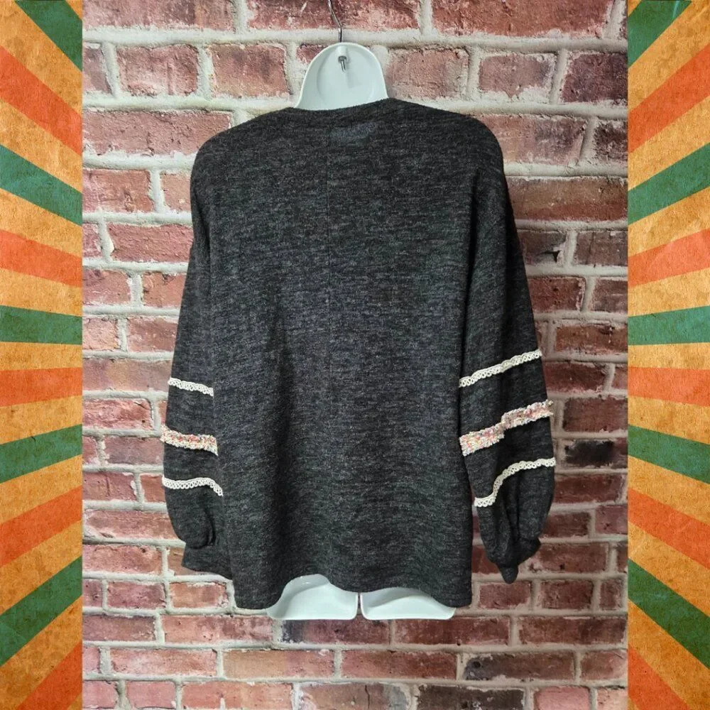 Women's JADE by JANE Ribbon Accent Sleeves Soft Knit‎ Sweater Small